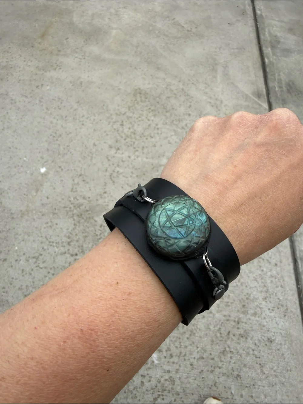 Labradorite pentacle crystal bracelet cuff statement cuff chunky bracelet